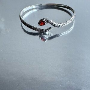 Copper plated silver bracelet, snake bracelet Snake Bracelet with Red Gemstone